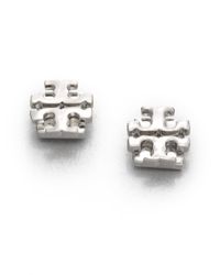 Tory Burch | Metallic T Logo Small Stud Earrings/Silvertone | Lyst