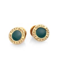 Tory Burch | Green Logo Stud Earrings | Lyst