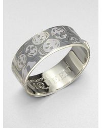 Alexander McQueen | Gray Enamel Skull Medium Cuff Bracelet | Lyst