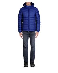 Armani Jeans | Blue Hooded Down Jacket In Technical Fabric for Men | Lyst