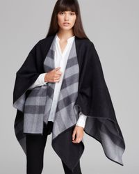 Lyst - Burberry Charlotte Solid To Check Wool Cape in Black