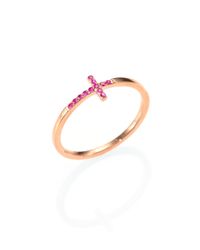 Sydney Evan | Metallic Ruby & 14K Rose Gold Bent Cross Ring | Lyst
