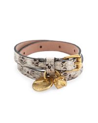 Alexander McQueen | Gray Snakeskin-embossed Leather Skull Wrap Bracelet | Lyst