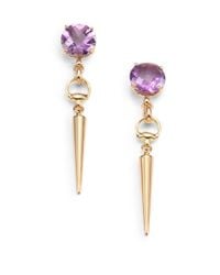 Gucci | Purple Horsebit Cocktail Amethyst 18k Yellow Gold Spike Drop Earrings | Lyst
