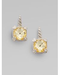 Judith Ripka | Metallic Canary Crystal, White Sapphire & Sterling Silver Cushion Drop Earrings | Lyst