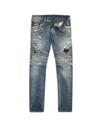 Balmain | Blue 16.5cm Destroyed Stretch Denim Jeans for Men | Lyst