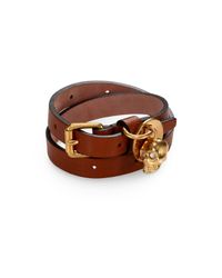 Alexander McQueen | Brown Leather Skull Wrap Bracelet | Lyst