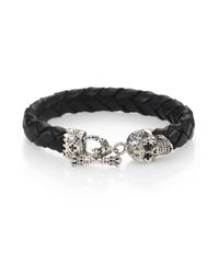 King Baby Studio | Black Braided Leather Sterling Silver Skull Bracelet for Men | Lyst
