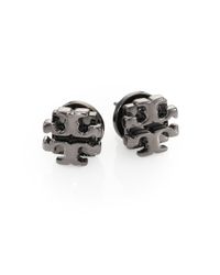 Tory Burch | Metallic T Logo Small Stud Earrings/Gunmetal | Lyst