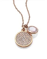 Michael Kors | Metallic Pave Disc Faceted Pendant Necklacerose Goldtone | Lyst