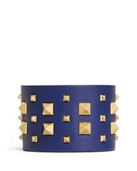Valentino | Blue 'rockstud' Wide Leather Bracelet | Lyst