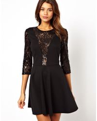 Lyst - Asos Sequin and Lace Skater Dress in Black
