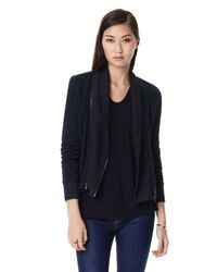 Theory | Black 'umalda' Silk Chiffon Insert Knit Top | Lyst