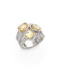 Judith Ripka | Metallic Isabella Canary Crystal, White Sapphire & Sterling Silver Mixed Triple-Stone Ring | Lyst