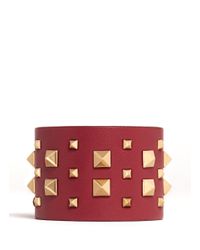 Valentino | Red 'rockstud' Wide Leather Bracelet | Lyst