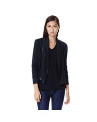 Theory | Black 'umalda' Silk Chiffon Insert Knit Top | Lyst