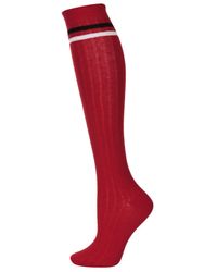 red and black striped knee high socks