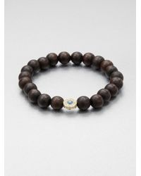Sydney Evan | Brown Diamond 14k Gold Wood Beaded Stretch Bracelet | Lyst