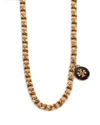 Tory Burch | Woven Metallic Leather Chain Logo Necklace | Lyst