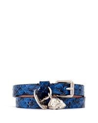 Alexander McQueen | Blue Snake-effect Leather Wrap Bracelet for Men | Lyst