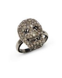 Bavna | Metallic Pave Diamond Blackened Sterling Silver Skull Ring | Lyst