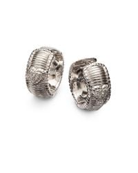 Judith Ripka | Metallic White Sapphire Sterling Silver Huggie Hoop Earrings | Lyst