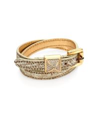 Michael Kors | Metallic Pythonembossed Leather Wrap Bracelet | Lyst