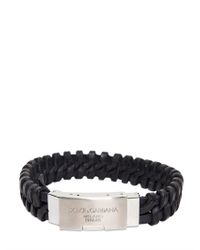 Dolce & Gabbana | Black Metal Logo On Woven Leather Bracelet for Men | Lyst