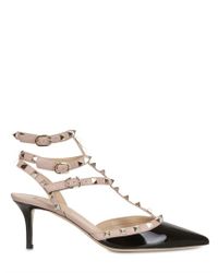 Valentino | Black 65mm Rock Stud Patent Pointy Sandals | Lyst