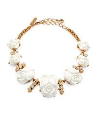 Oscar de la Renta | Metallic Carved Rose Crystal Necklace | Lyst