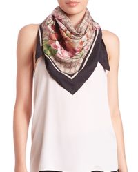 Gucci | Black Floral Logo Silk Scarf | Lyst