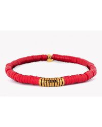 Tateossian | Red Bamboo Bracelet With Coral And Yellow Gold Plated Silver Discs | Lyst