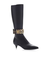 Moschino | Logo Kitten Heel Boot Black | Lyst