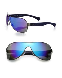 Ray-Ban | Blue Mirrored 65mm Shield Sunglasses | Lyst