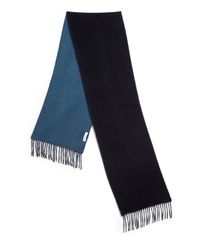 Paul Smith | Blue Two-Tone Lambswool & Cashmere Fringed Scarf for Men | Lyst