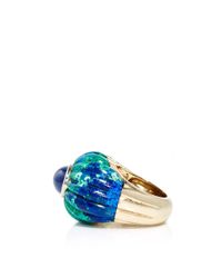 David Webb | Blue Cabachon Sapphire, Fluted Azurmalachite, And 18K Gold Ring | Lyst