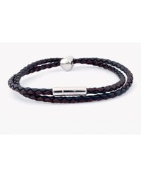 Tateossian | Double Strand Black And Brown Leather Scoubidou Bracelet With Silver Nugget for Men | Lyst