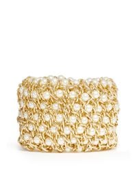 Kenneth Jay Lane | Metallic Chain And Pearl Elasticated Bracelet | Lyst