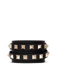 Valentino | Black 'rockstud' Double Wrap Leather Bracelet | Lyst