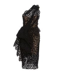 Marchesa | Black One Shoulder Laser Cut Sheath Dress | Lyst