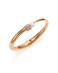 Vita Fede | Metallic Eclipse 6mm White Akoya Pearl & Crystal Cubo Bangle Bracelet/rose Goldtone | Lyst