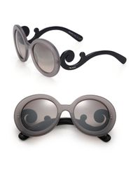 Prada | Gray 55mm Round Sunglasses | Lyst