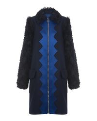 House of Holland | Blue Wool A- Line Coat | Lyst