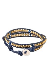 Colana | Blue Leather Wrap Bracelet With Swarovski | Lyst