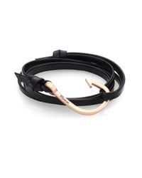 Miansai | Black Fish Hook Leather Bracelet/matte Rose Goldtone | Lyst