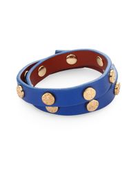 Tory Burch | Blue Logo Stud Leather Double-wrap Bracelet | Lyst