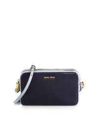 Miu Miu | Blue Madras Two-tone Leather Camera Bag | Lyst