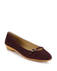 Ferragamo | Purple Audrey Buckled Suede Ballet Flats | Lyst