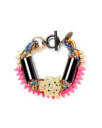 Venna | Multicolor Diamanté Jaguar Head Multi-thread Bracelet | Lyst
