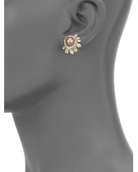 Alexis Bittar | Metallic Miss Havisham Liquid Pavé Crystal & 8mm Grey Shell Pearl Button Earrings | Lyst